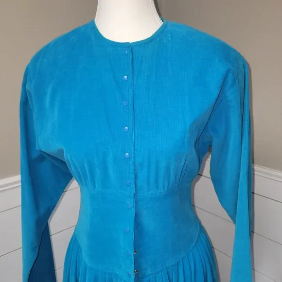 Liz Claiborne Casual Turquoise Soft Corduroy Dress - Picture 12 of 15